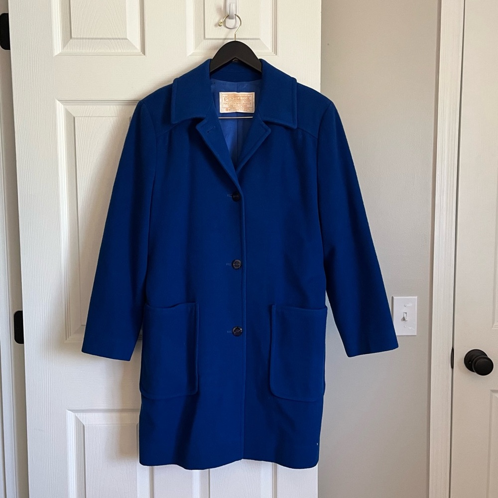 1980s Vintage Pendleton Blue Wool Trench Coat Women's US 12 Large